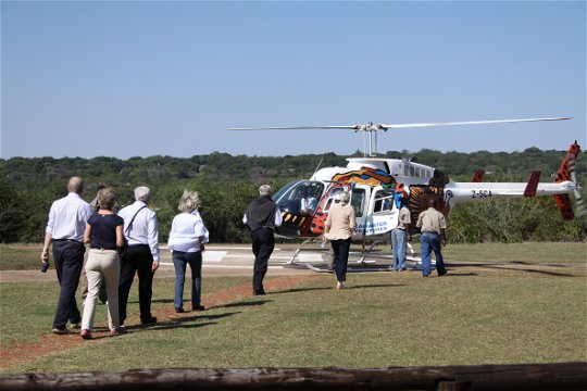 Embarking on a helicopter flight over Victoria Falls.