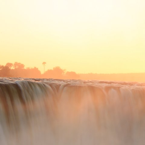 Victoria falls at sunrise in Zimbabwe