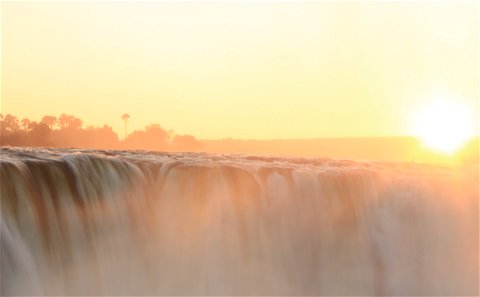 Victoria falls at sunrise in Zimbabwe