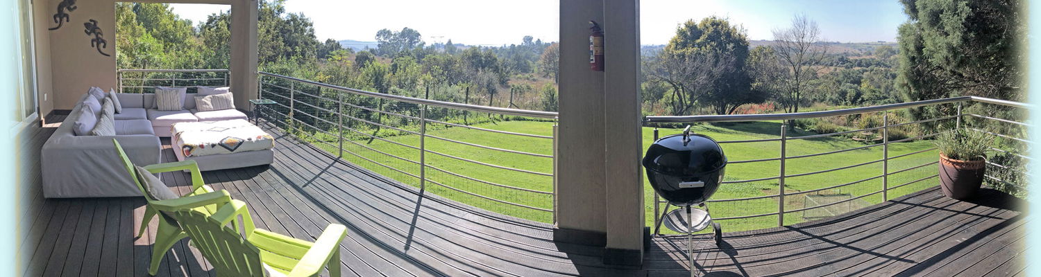 Fish Eagle Lodge comfortable deck at Hills and Dales Accommodation, close to Lanseria Airport. Suitable for family or couples retreat.