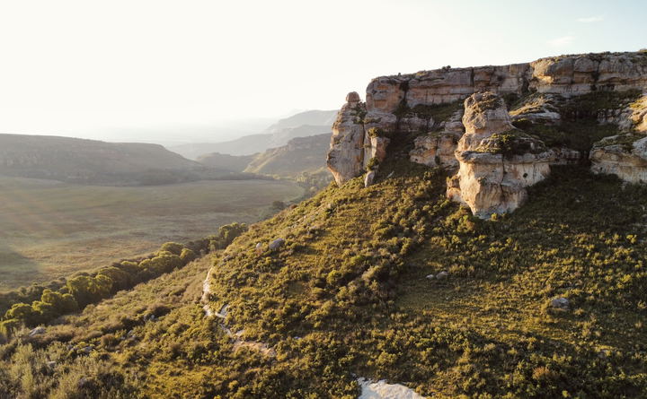 This is a view of the mountain that features the hiking trail that leads to the overhand cave with bushmen paintings on St Fort Farm. The trail is called the Mount Perazim 2-Day Hiking Trail.