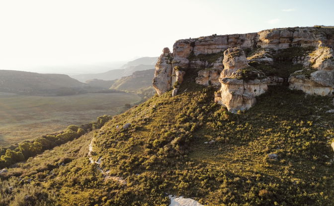 This is a view of the mountain that features the hiking trail that leads to the overhand cave with bushmen paintings on St Fort Farm. The trail is called the Mount Perazim 2-Day Hiking Trail.
