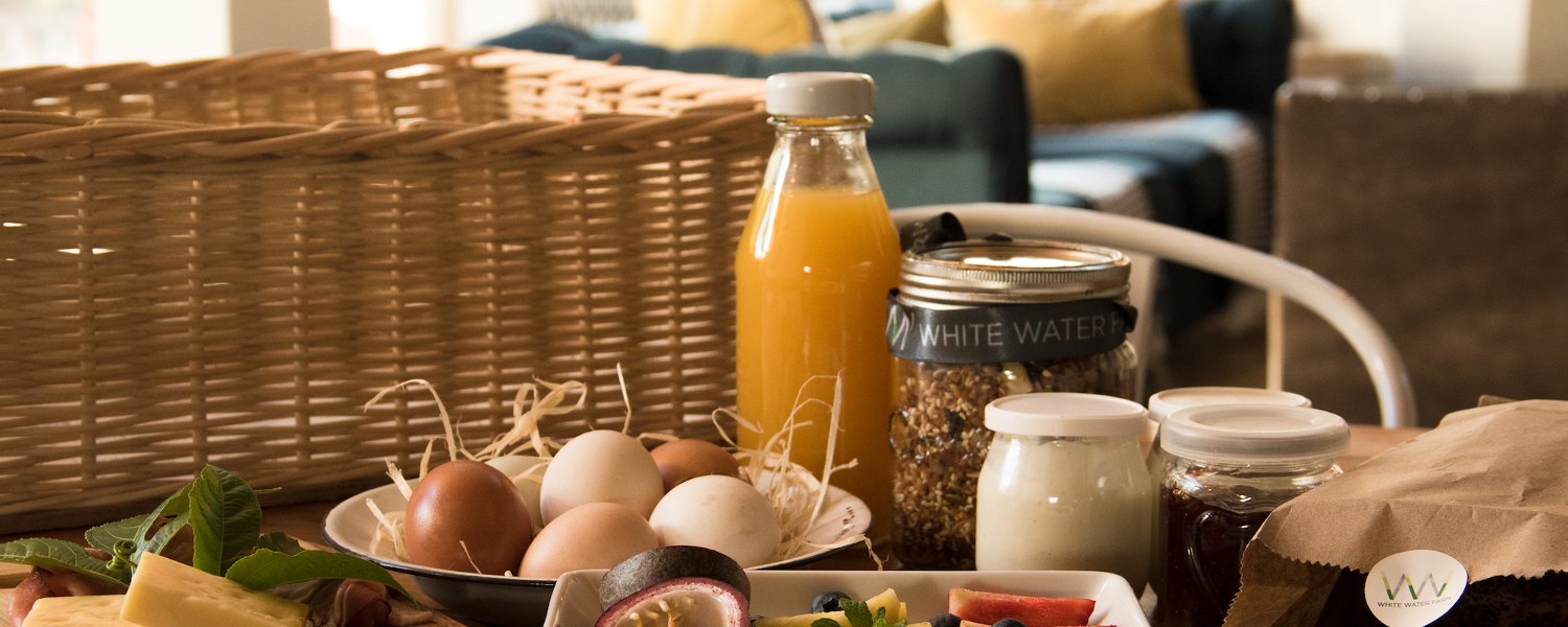 Image of bespoke breakfast baskets at White Water Farm, a farm stay in Stanford