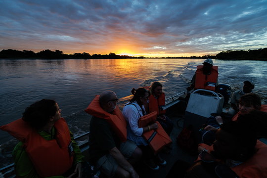 boat trip at msandile river lodge at sunset