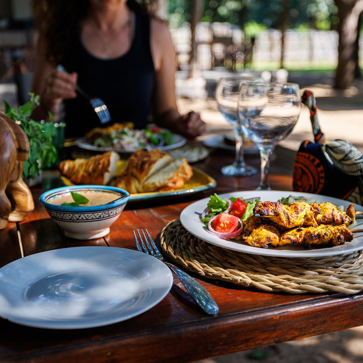 a delicious meal at msandile river lodge. chicken satay with satay sauce
