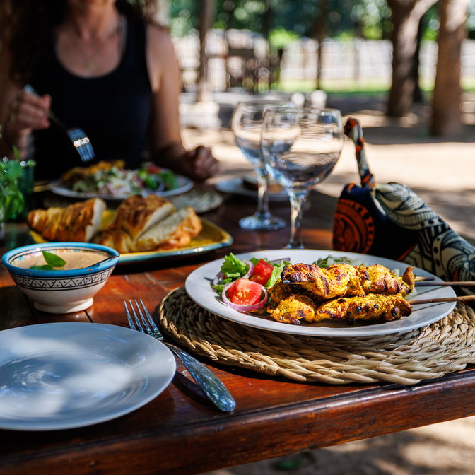 a delicious meal at msandile river lodge. chicken satay with satay sauce 