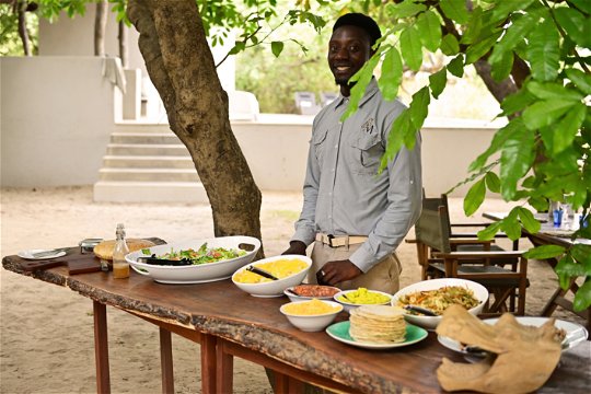 Buffet table at msandile river lodge south luangwa national park zambia africa