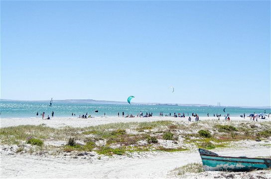 Kite surfers in front of Water's Edge