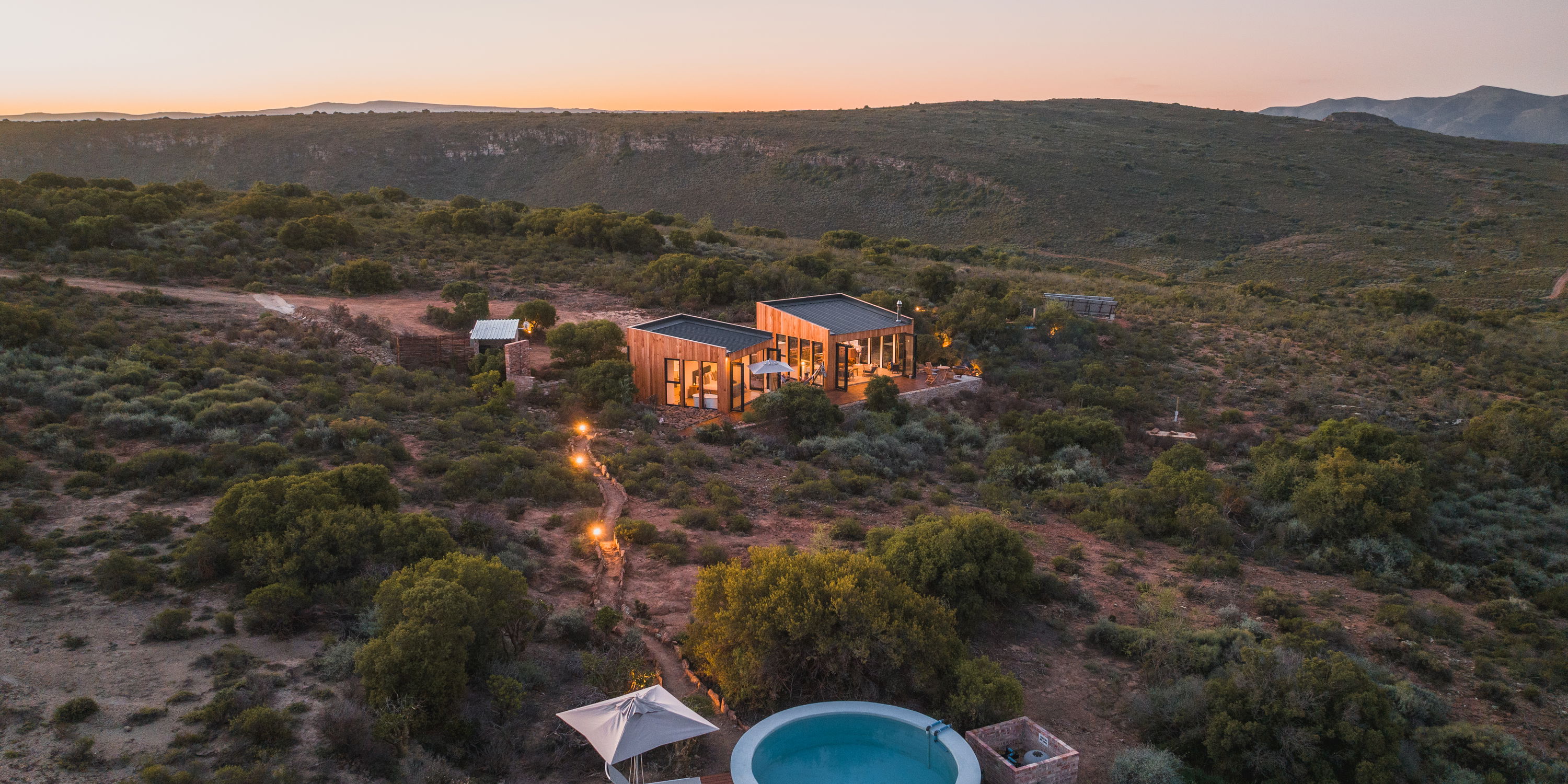 Mountain House light up during sunset