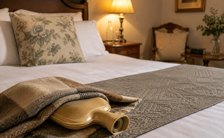 Hot water bottle on bed