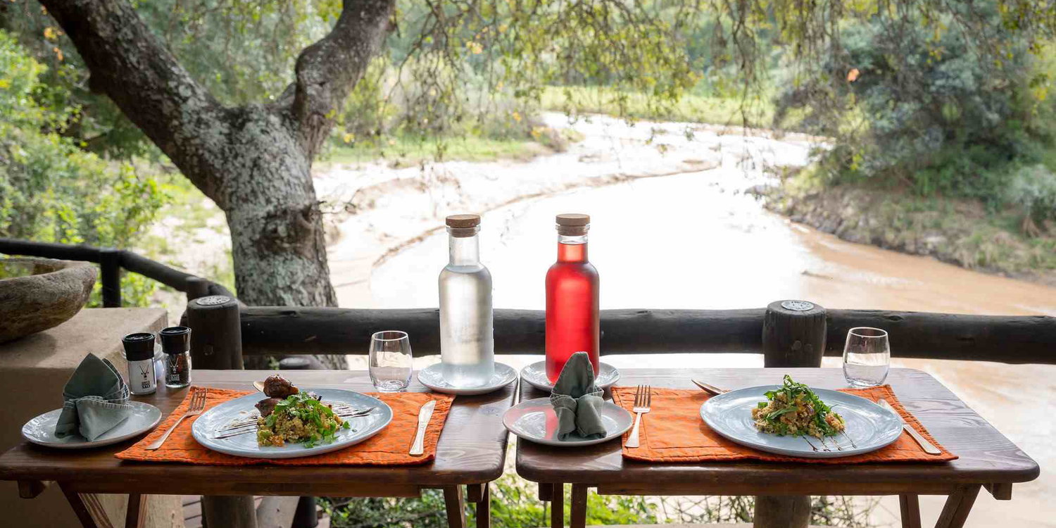 Lunch served with a beautiful view overlooking the river bed in Thornybush Game Reserve Greater Kruger