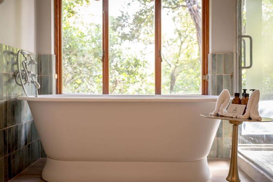 Bath in a window to the African bush. Luxury safari lodge in Greater Kruger. Bath in a window to the African bush. Luxury safari lodge in Greater Kruger.