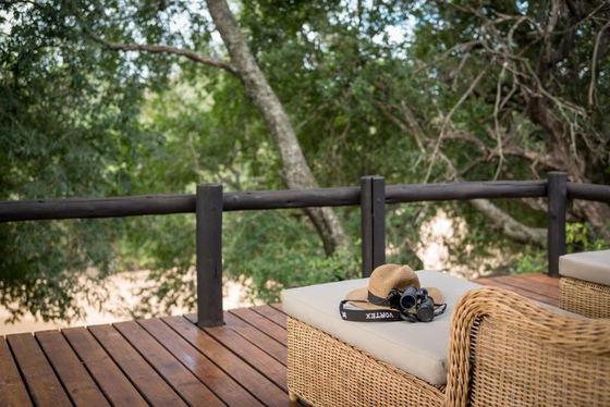 Private deck overlooking riverbed. Luxury safari lodge in Greater Kruger Private deck overlooking riverbed. Luxury safari lodge in Greater Kruger