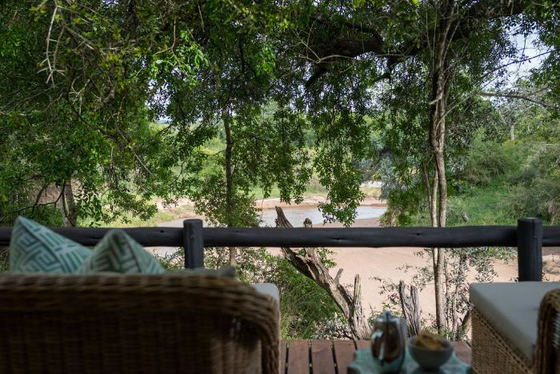 Private decks overlooking a riverbed. Luxury safari lodge in Greater Kruger Private decks overlooking a riverbed. Luxury safari lodge in Greater Kruger