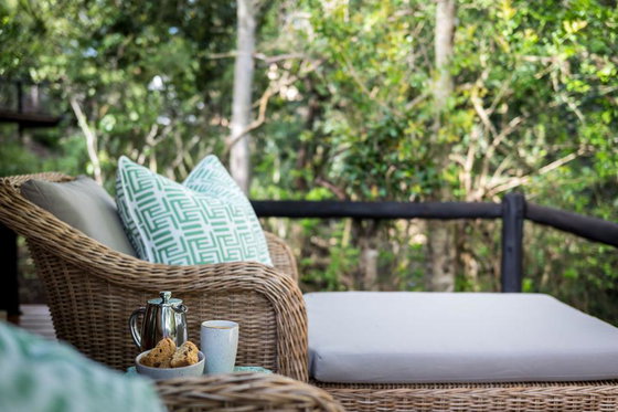 Enjoy a coffee on your private deck. Luxury safari lodge. Greater Kruger