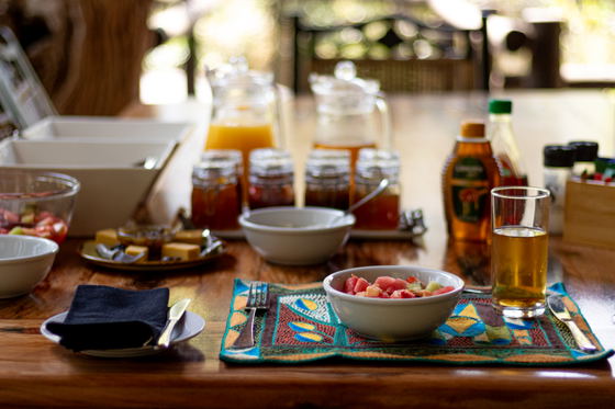 Continental and cooked breakfast for guests at Shimungwe luxury safari lodge, Thornybush Game Reserve, Greater Kruger Continental and cooked breakfast for guests at Shimungwe luxury safari lodge, Thornybush Game Reserve, Greater Kruger