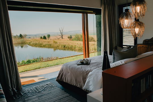 Rockwood Karkloof Lodges Farm House Main Bedroom with Dam Views