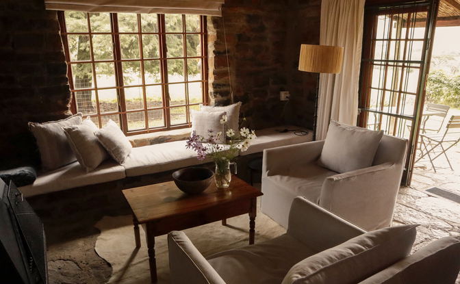 Aloe Cottage Lounge, Fireplace, Coffee Table, Comfortable Lounge, Outdoor seating area