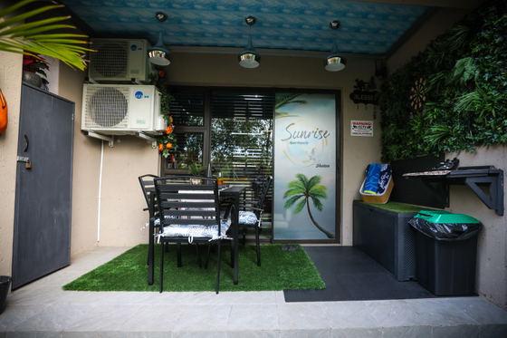Private heated splash pool and enclosed patio with PVC blinds at luxury apartment near OR Tambo Airport in Benoni Johannesburg Private heated splash pool and enclosed patio with PVC blinds at luxury apartment near OR Tambo Airport in Benoni Johannesburg