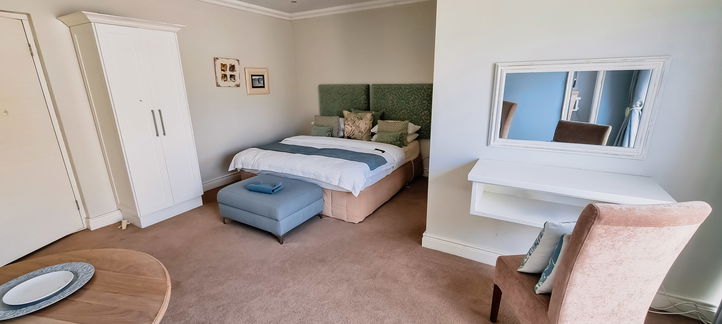 Double Bed Room with a Blue-Grey and Rose Color Scheme, Hermanus Cliff Path Lodge, Beachfront Lodge, DCC Hotel Group