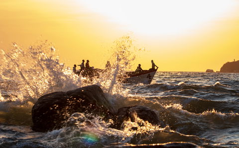 Fishermen early in the morning in senga bay malawi