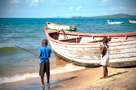 Boys fishing in Lake Malawi