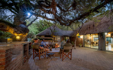 Ngoma Bush Lodge courtyard with central boma, surrounded by natural bush, ideal for guest relaxation and evening gatherings.