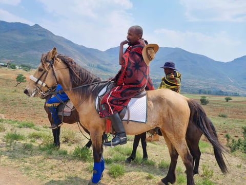 Nkhabane wearing a Basotho Blanket on his horse