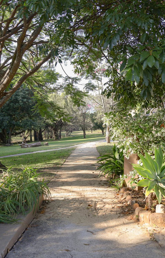 Shaded garden walkways and natural surroundings at our peaceful accommodation near Hoedspruit.