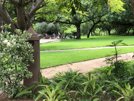Shaded garden pathways and peaceful outdoor spaces at our accommodation near Hoedspruit.