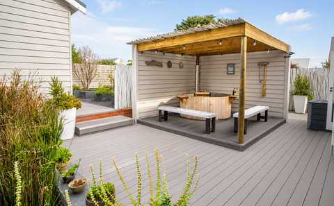 Wood-fired hot tub in the private courtyard