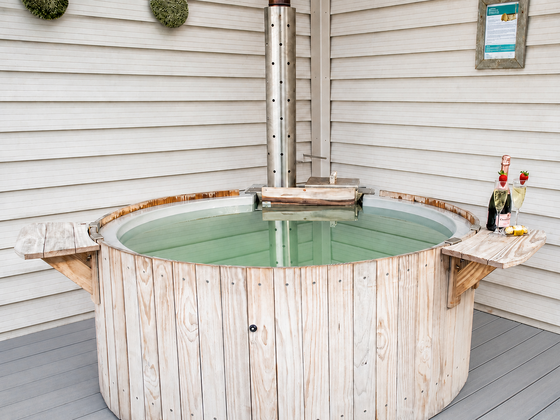Hot tub set up for a celebration, another view