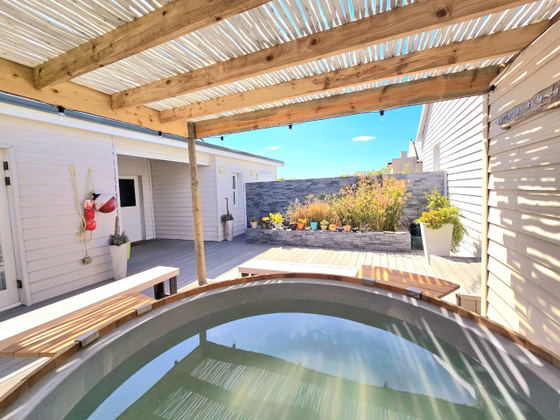 View from the hot tub overlooking the Khoi pond