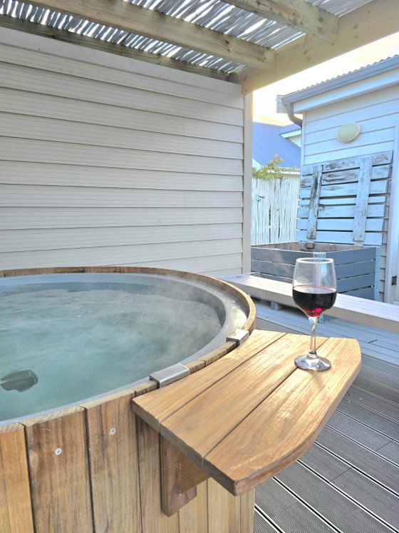 Steaming hot tub in the evening