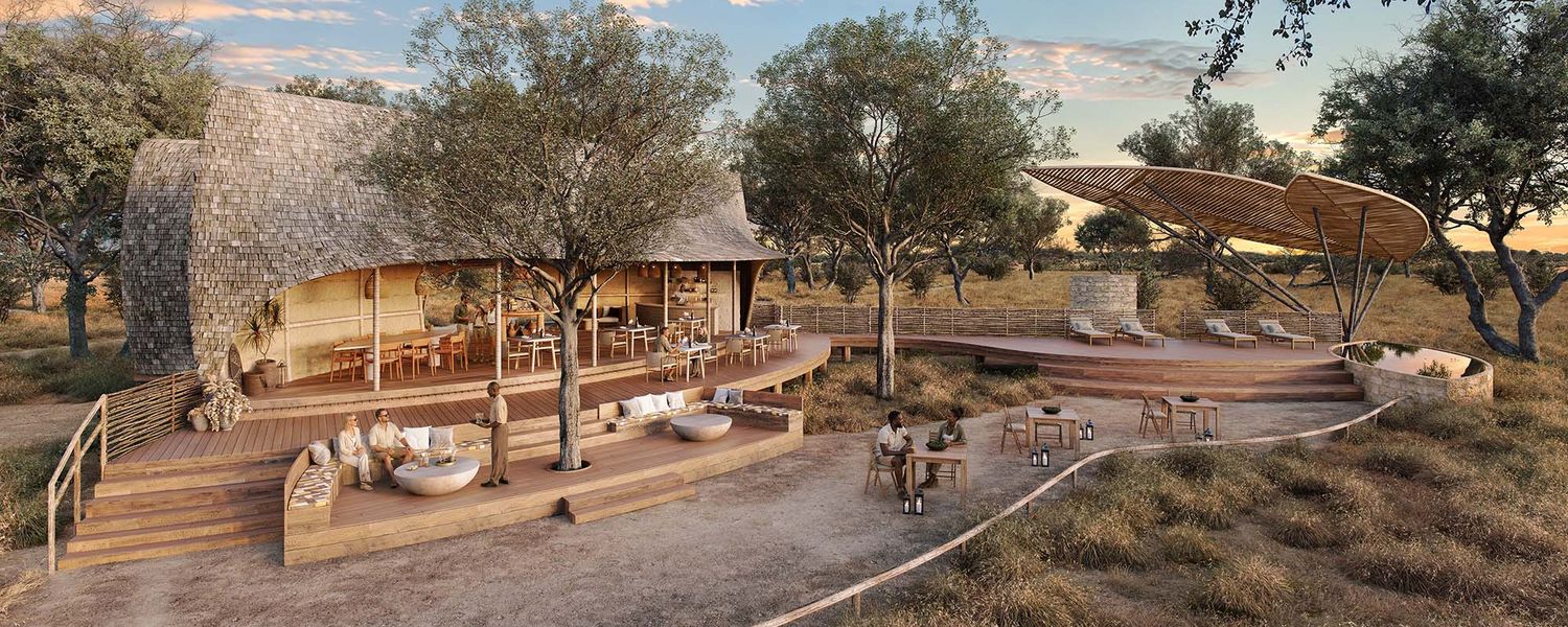 Kwatale Main Camp terrasse in the Greater Moremi Region overlooking a waterhole