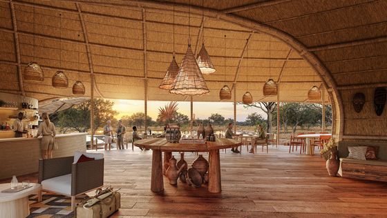 The Kwatale Main Camp lounge with a view of the waterhole