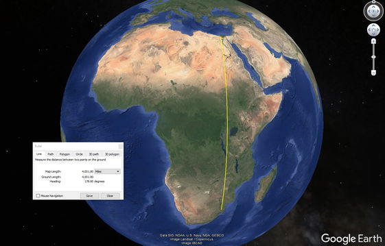 Map from Google Earth showing the vast distance the shrike covered.