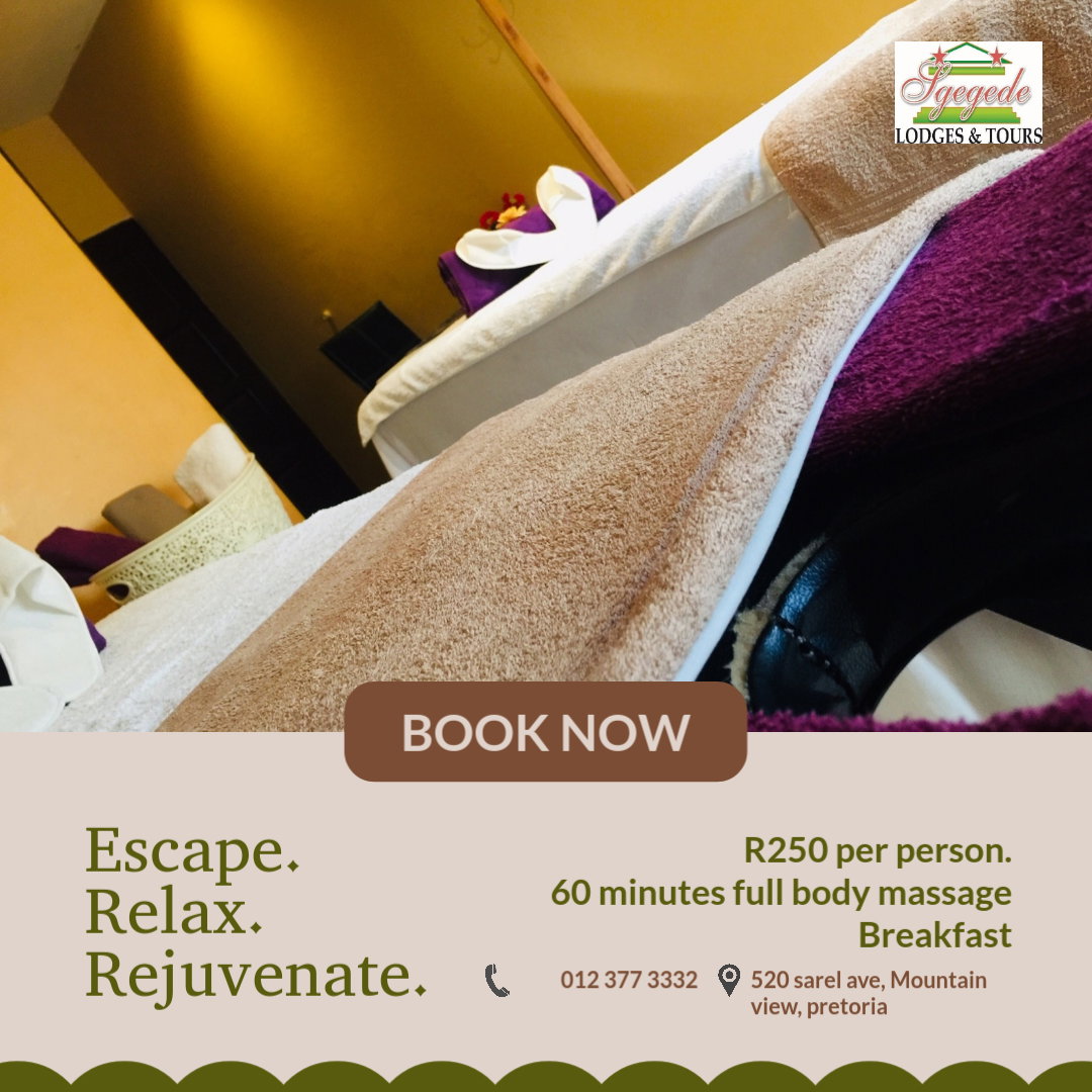 @R250 p/p 60 min full body massage and breakfast