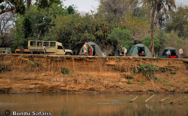 Camping next to Luangwa River near South Luangwa National Park, Zambia