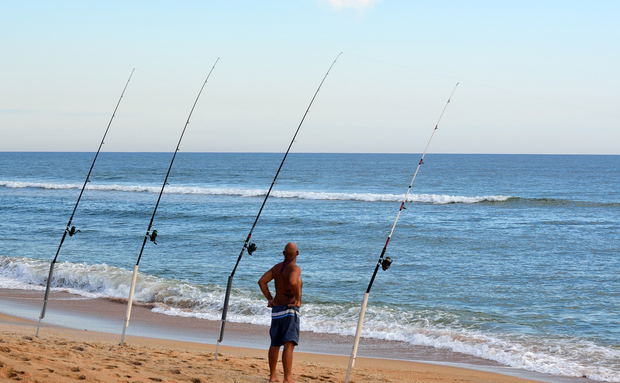 Surf Fishing near Fish Hoek Beach in False Bay Surf Fishing near Fish Hoek Beach in False Bay
