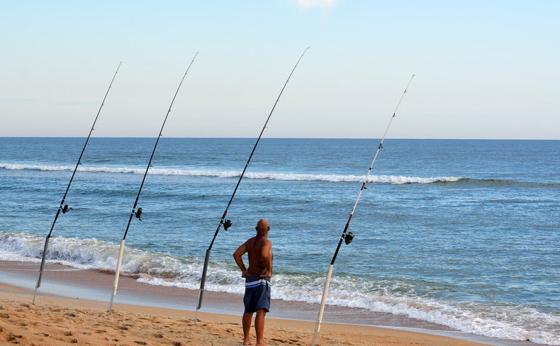 Surf Fishing near Fish Hoek Beach in False Bay