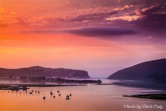 Sunrise, Knysna Heads.  Actual zoom view from Paradise Found. Photo by Chris Daly