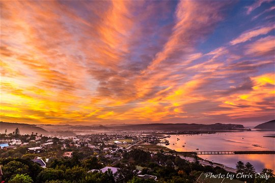 Sunrise over Knysna Lagoon.  Actual view from Paradise Found. Photo by Chris Daly. 