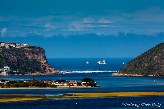  Tall ship passing Knysna Heads. Actual zoom view from Paradise Found. Photo by Chris Daly.