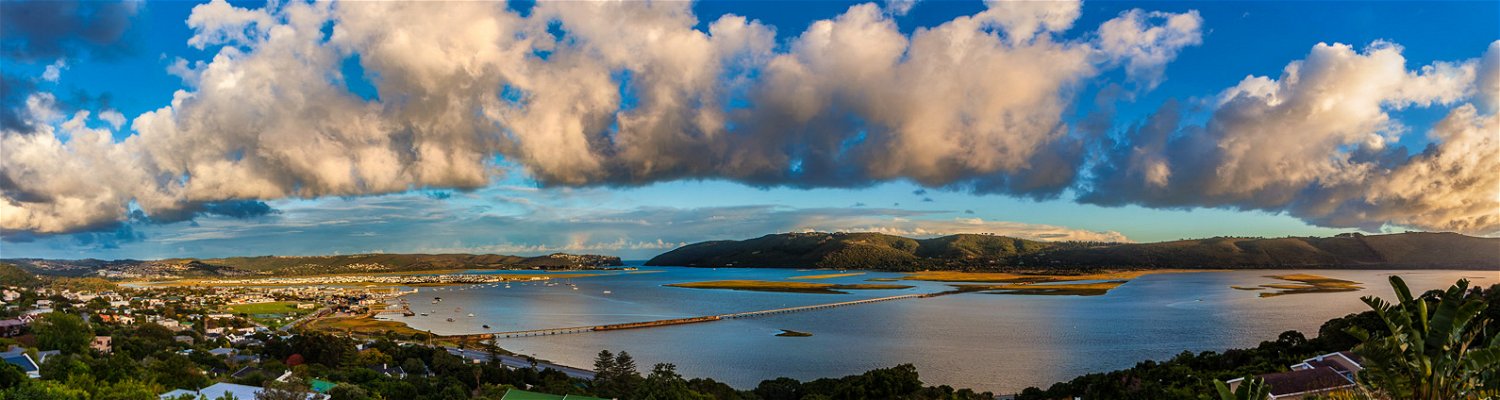 Panoramic view of Knysna Lagoon. Actual view from Paradise Found. Photo by Chris Daly.