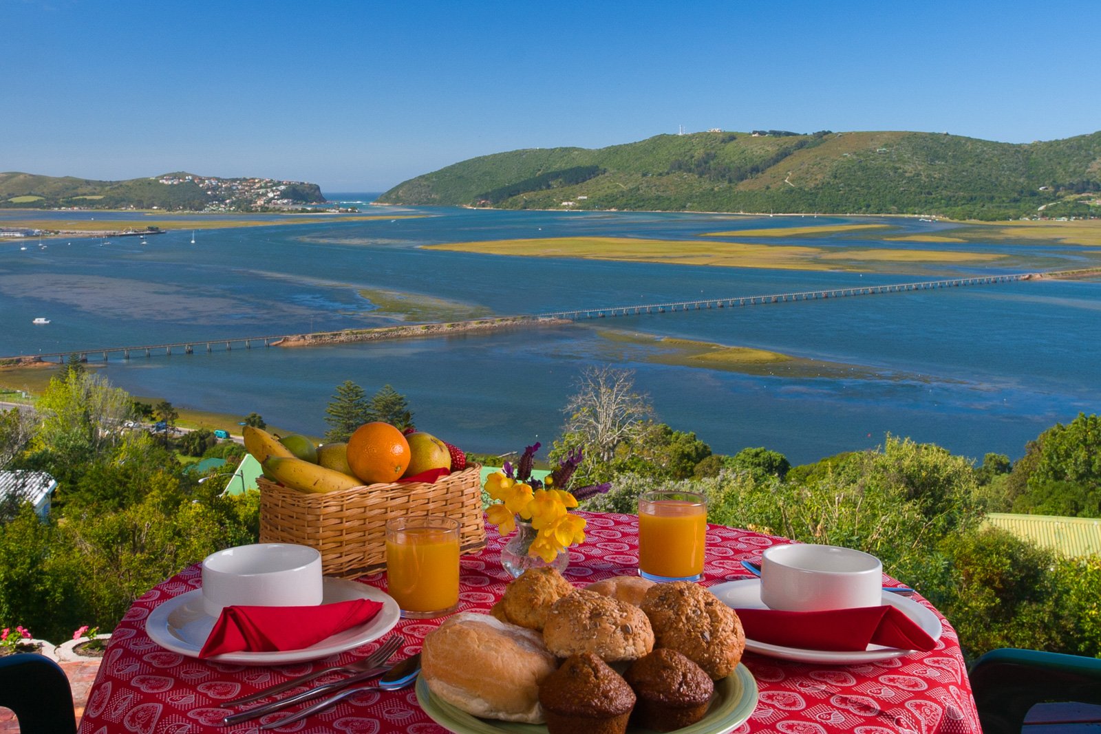 Breakfast with a view of Knysna Lagoon. Self catering suite Paradise Found accommodation in Knysna