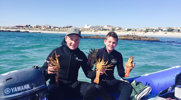 Lovely crayfish!!  Our youngest son GJ and his friend Dillan with the catch of the day!