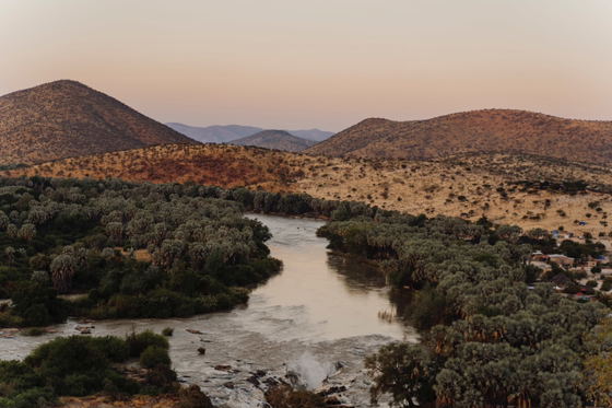 Aerial view over the Kunene River and  Epupa Falls, Kaokoland, Namibia. 🌊