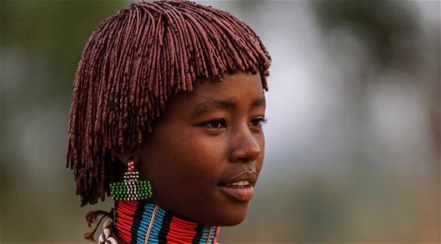 Omo Valley girl with traditional costume.