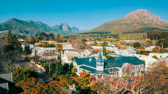 Aerial view of Bonne Esperance Guest House Stellenbosch landmark with Jonkershoek in the background Aerial view of Bonne Esperance Guest House Stellenbosch landmark with Jonkershoek in the background